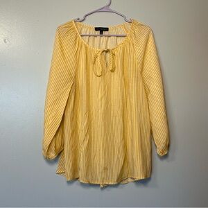 Fred David Peasant Tunic Blouse Yellow Striped XL Boho Fairy Cottagecore Gauzy‎
